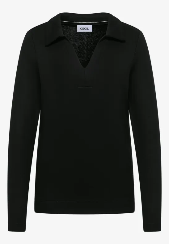 Strick-Look Poloshirt Black