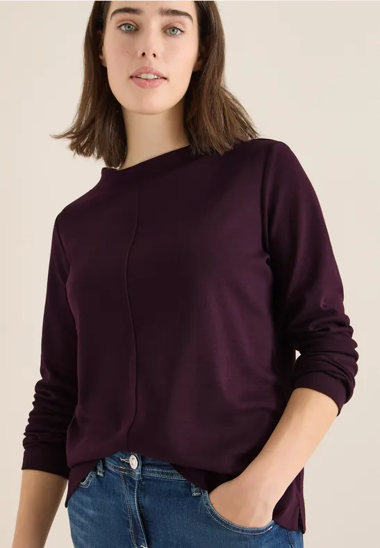 Funnelneck Shirt in Unifarbe eggplant red