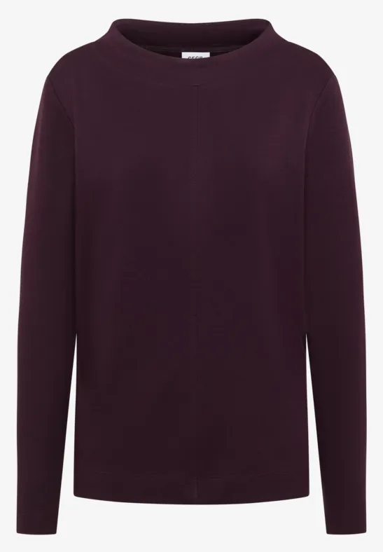 Funnelneck Shirt in Unifarbe eggplant red