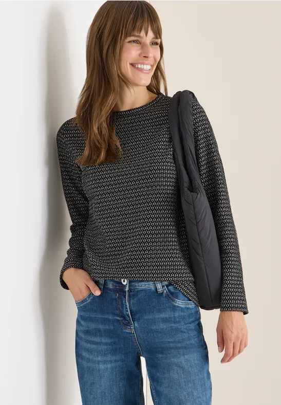 Shirt met structuur, tweekleurig Black