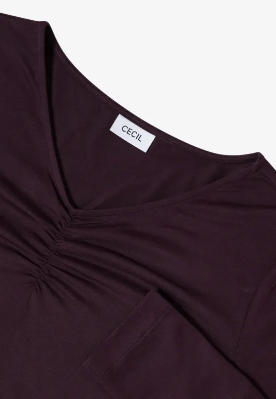 T-shirt basique avec fronces eggplant red