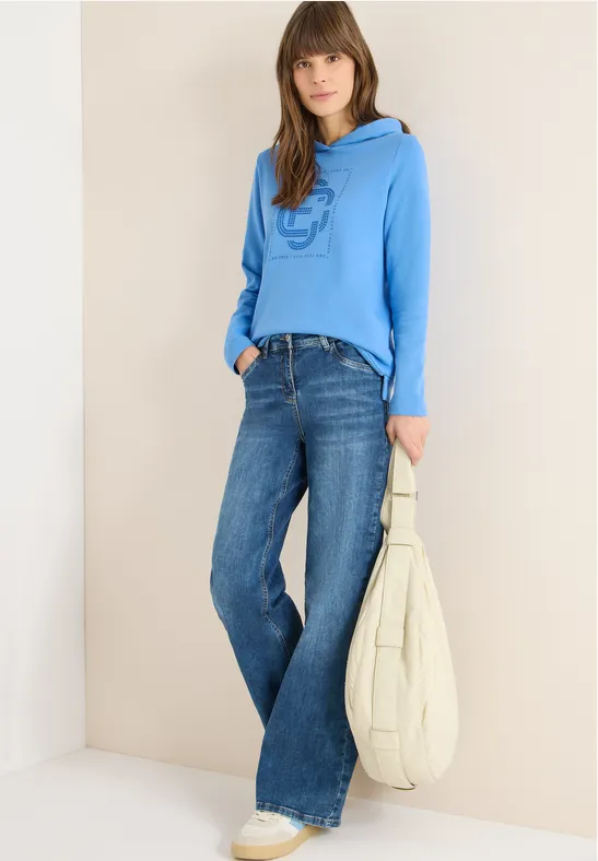 Hoodie mit Schmucksteinen fountain blue