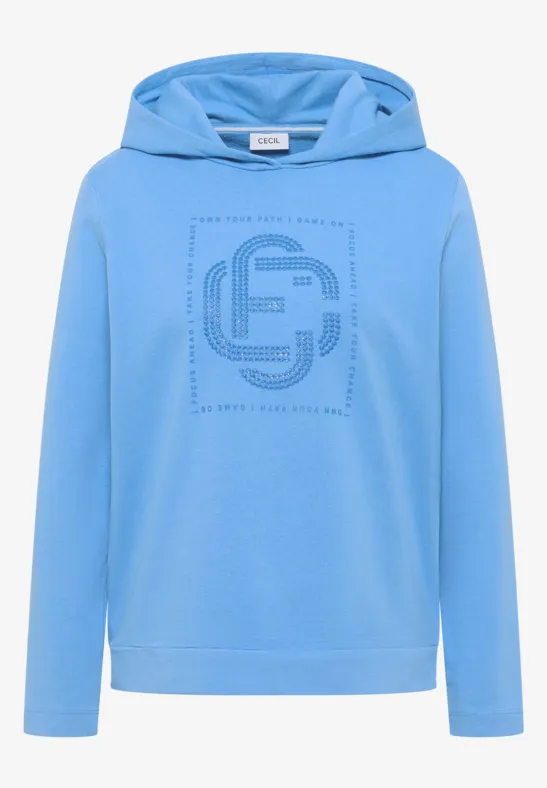 Hoodie mit Schmucksteinen fountain blue