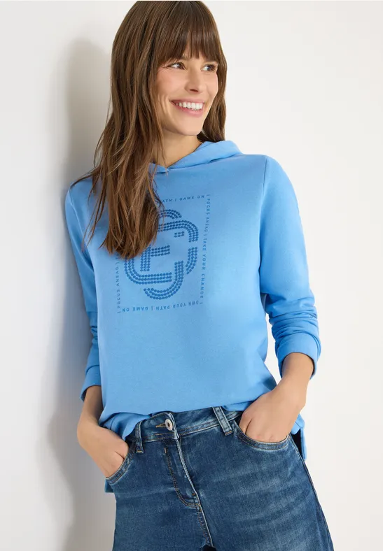 Hoodie mit Schmucksteinen fountain blue