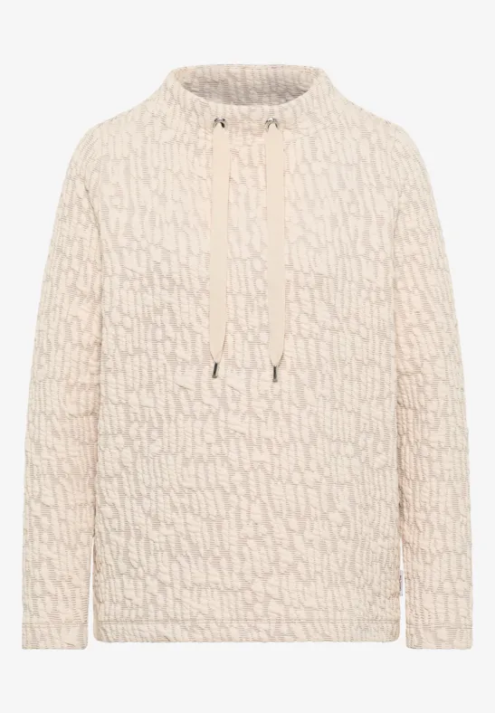 Jacquard Funnel Neck Shirt pearl beige