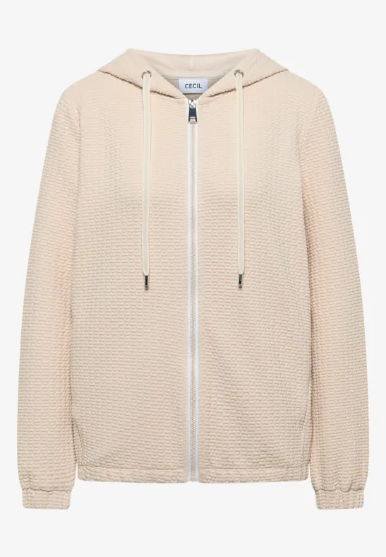 Jas met capuchon en structuur pearl beige