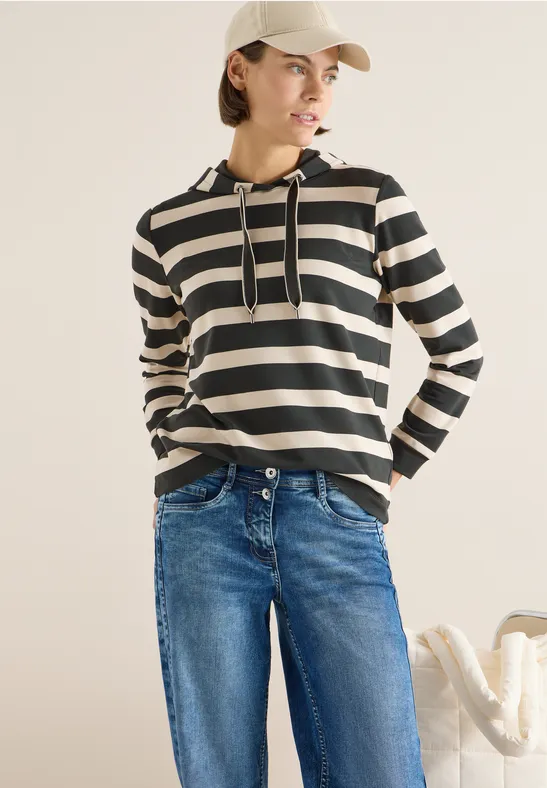 Gestreiftes Hoodie-Shirt raw khaki