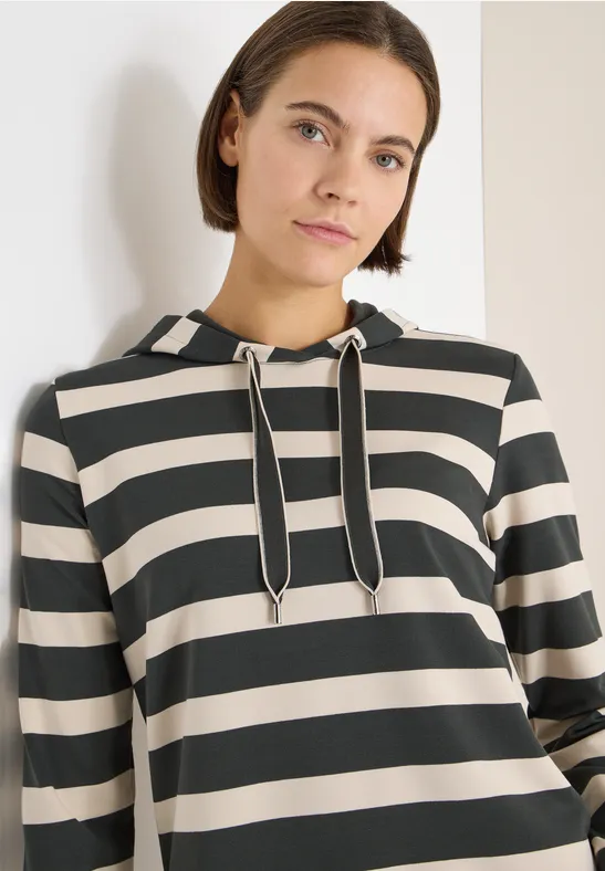 Gestreiftes Hoodie-Shirt raw khaki