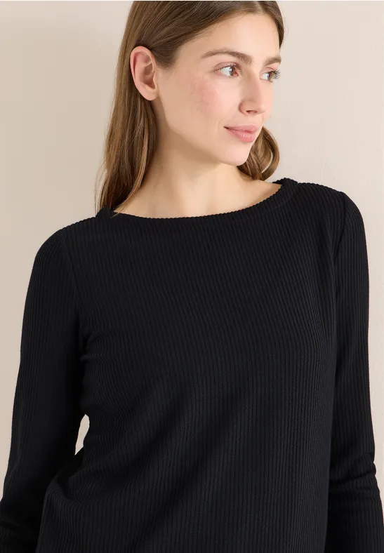 Getextureerd shirt met lange mouwen Black