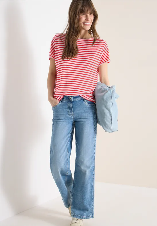 T-shirt à col bateau et à rayures fresh red