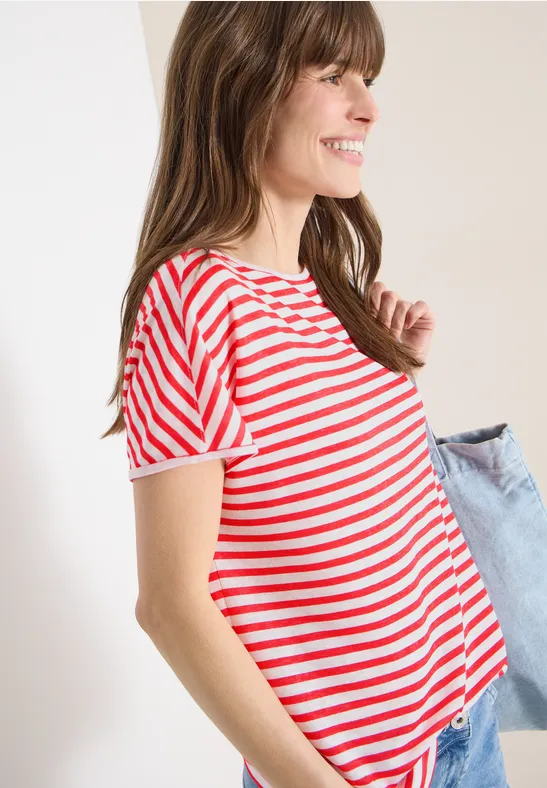T-shirt à col bateau et à rayures fresh red