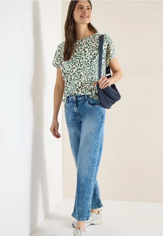 T-shirt look lin avec imprimé léopard macadamia beige