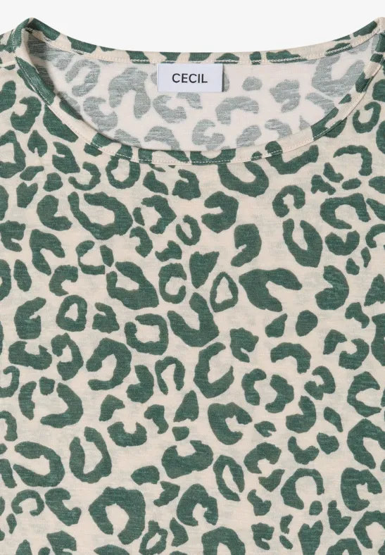 T-shirt look lin avec imprimé léopard macadamia beige