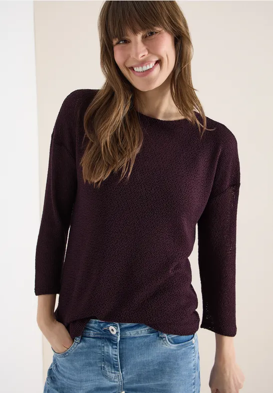 chemise à manches 3/4 en look ajouré rich burgundy