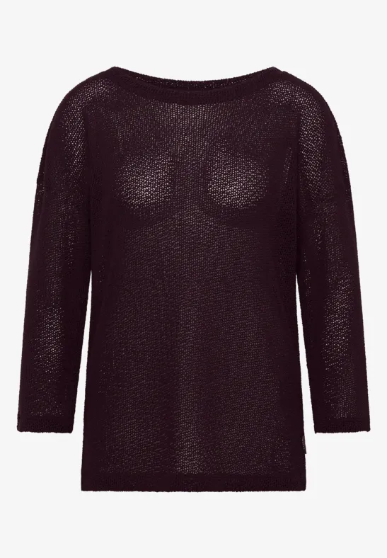 chemise à manches 3/4 en look ajouré rich burgundy