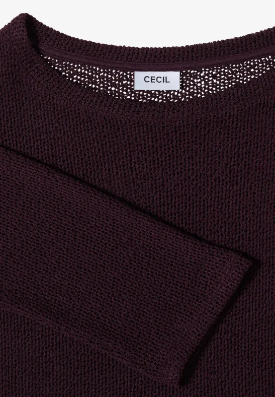chemise à manches 3/4 en look ajouré rich burgundy
