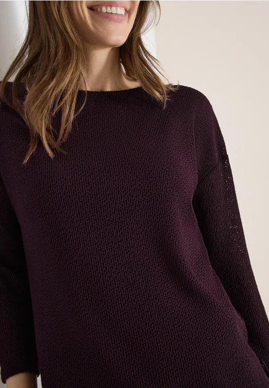 chemise à manches 3/4 en look ajouré rich burgundy