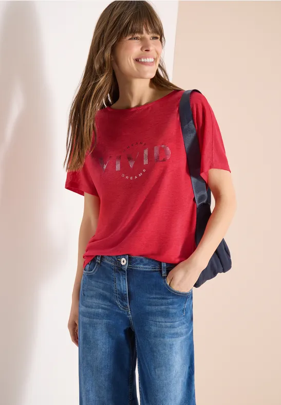 Dropped Shoulder Shirt in Leinen-Optik fresh red