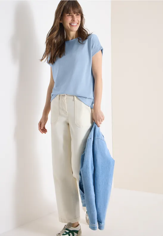 T-shirt avec boatneck au look tricot fresh water blue