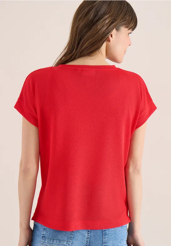 T-shirt avec boatneck au look tricoté fresh red