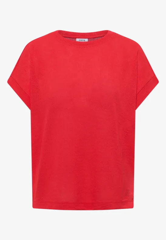 T-shirt avec boatneck au look tricoté fresh red