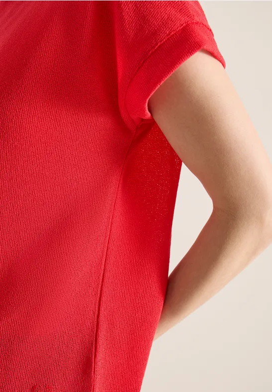 T-shirt avec boatneck au look tricoté fresh red