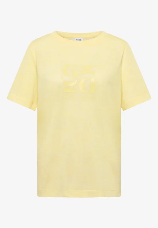 Gelbes T-Shirt mit kurzem Arm und dezentem Logoprint vorn