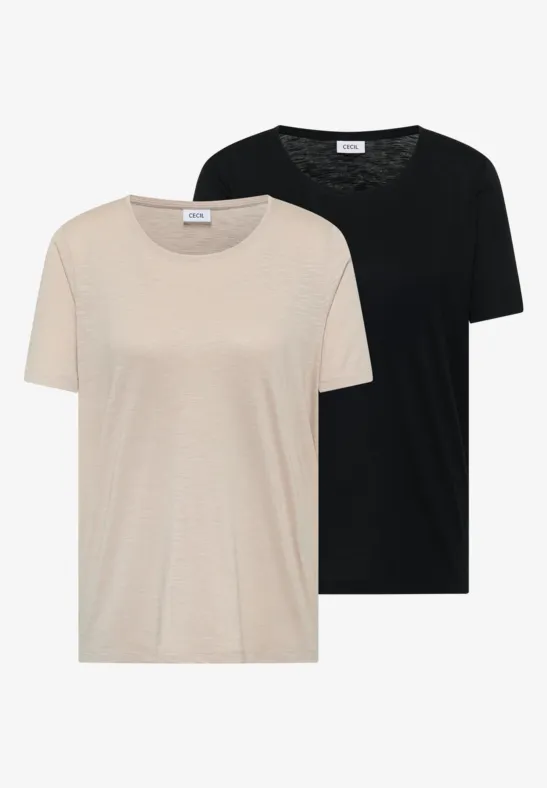 T-shirt basique à col rond en pack de 2 grain beige/black