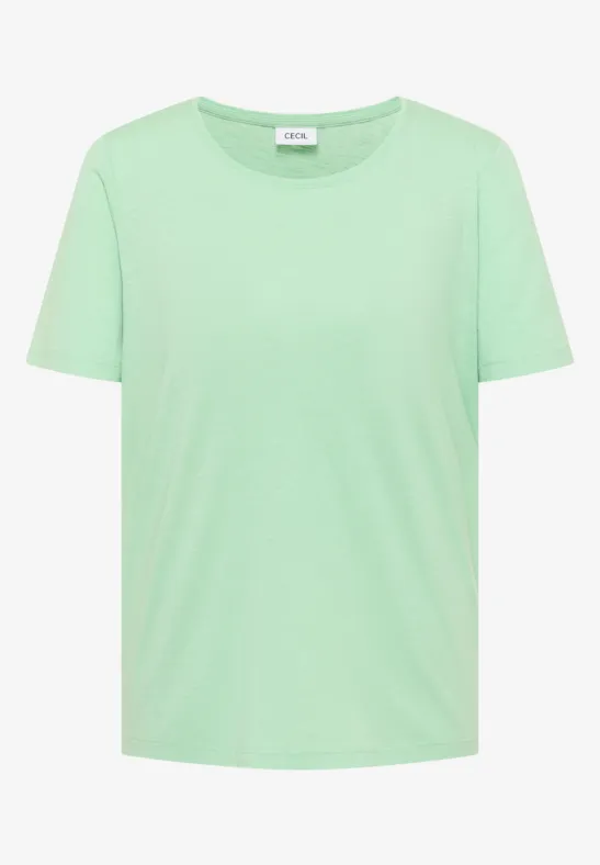 Een effen mintgroen T-shirt met ronde hals en korte mouwen.