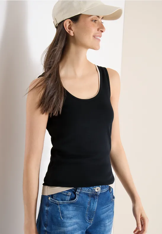 Top basique à col rond en pack de 2 grain beige/black