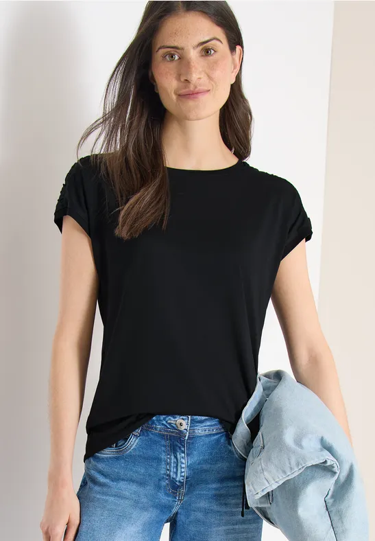 Shirt met korte mouwen en rimpels Black
