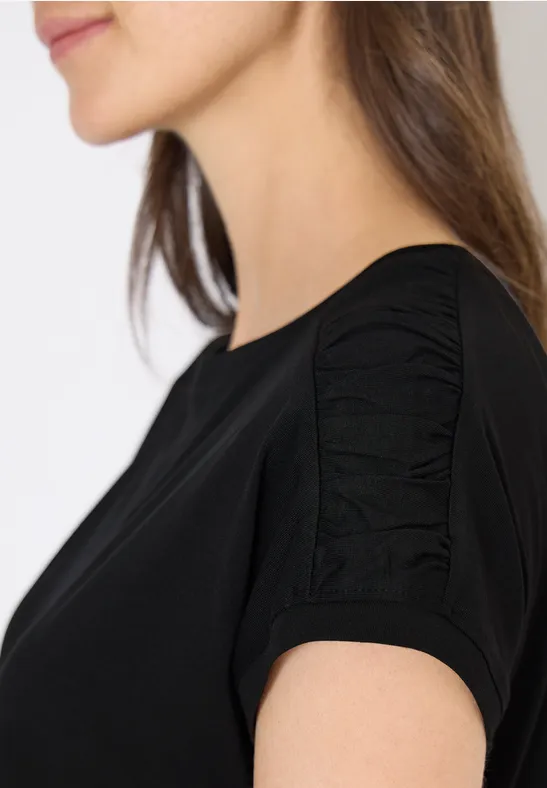 Shirt met korte mouwen en rimpels Black