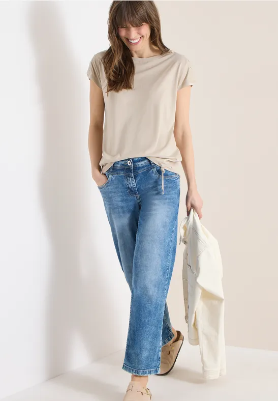 T-shirt à manches courtes avec fronces grain beige