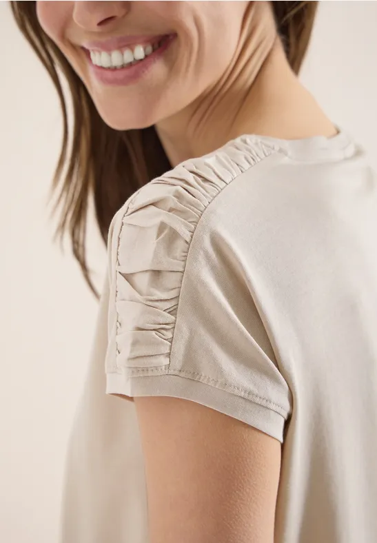 T-shirt à manches courtes avec fronces grain beige