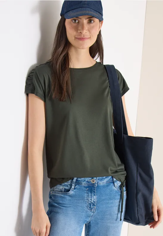 Kurzarm Shirt mit Raffung khaki