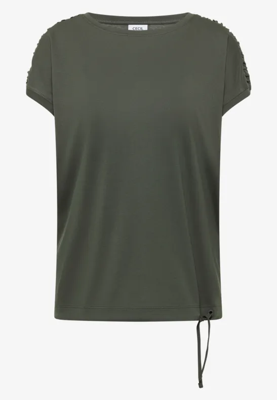 Kurzarm Shirt mit Raffung khaki