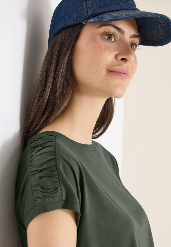 Kurzarm Shirt mit Raffung khaki