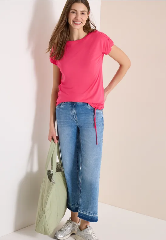 Kurzarm Shirt mit Raffung geranium red