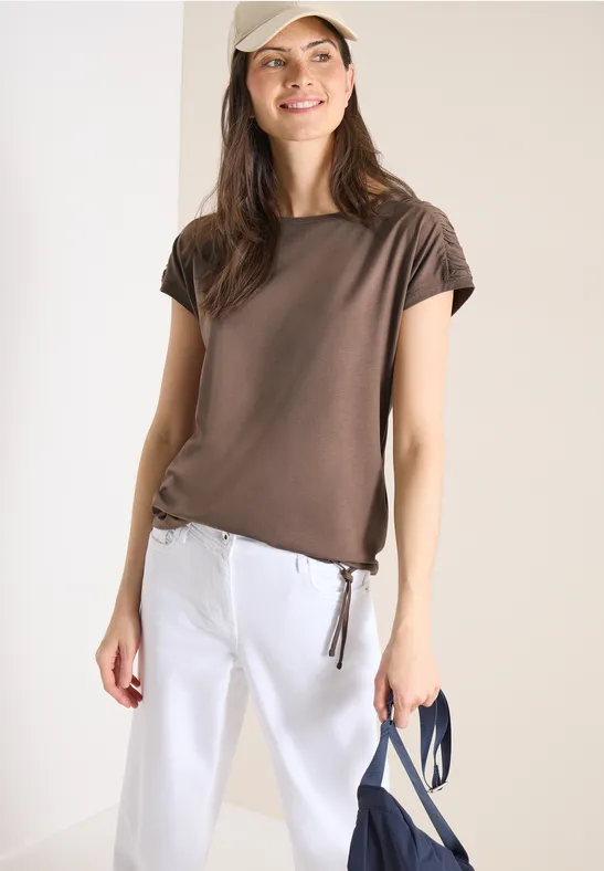 Shirt met korte mouwen en rimpels urban taupe