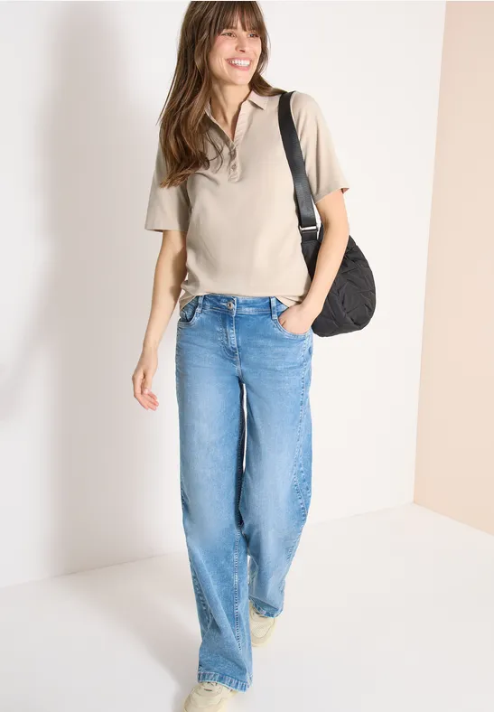 Basis polo met korte mouwen grain beige