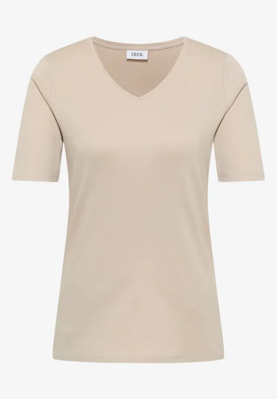 Basic T-Shirt aus Baumwolle grain beige