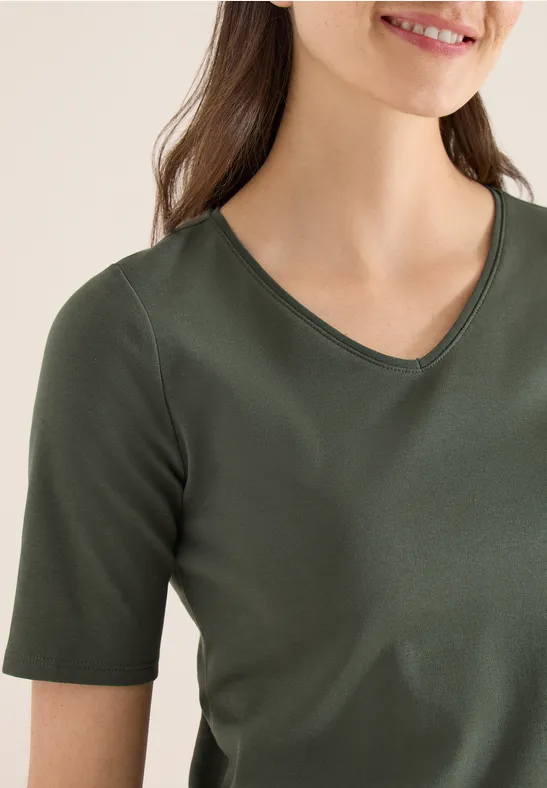 Basic katoenen shirt khaki