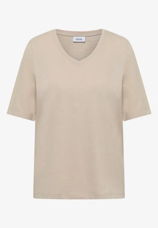Basic Shirt met V-hals grain beige