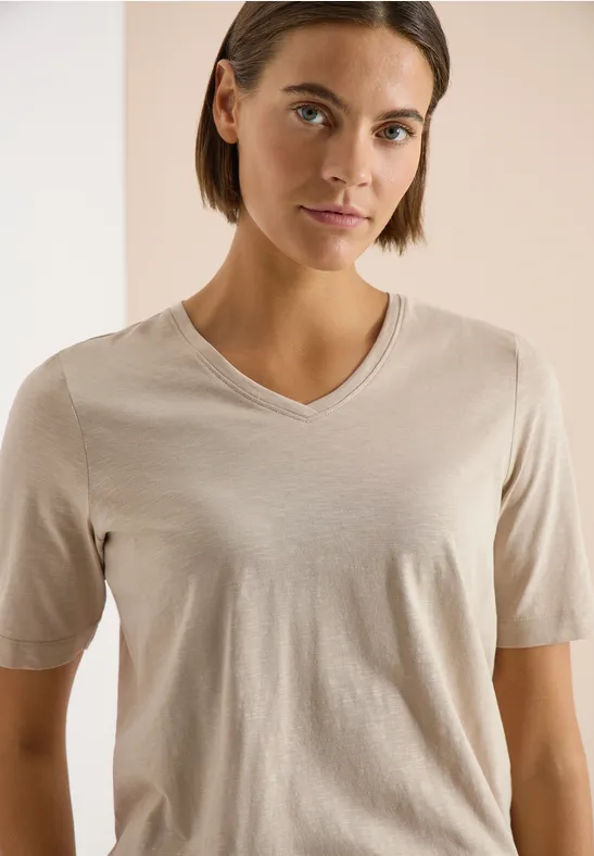 Basic Shirt met V-hals grain beige