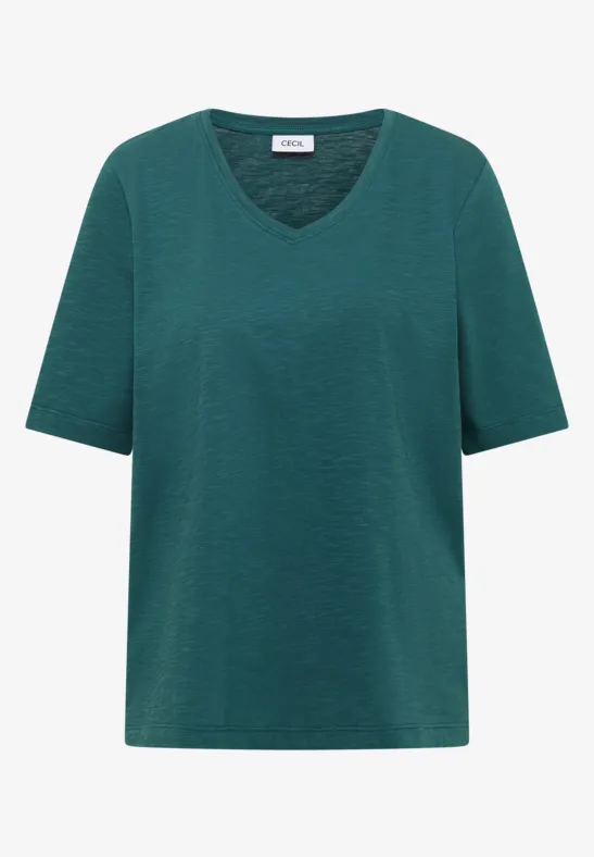 Basic Shirt met V-hals jungle green