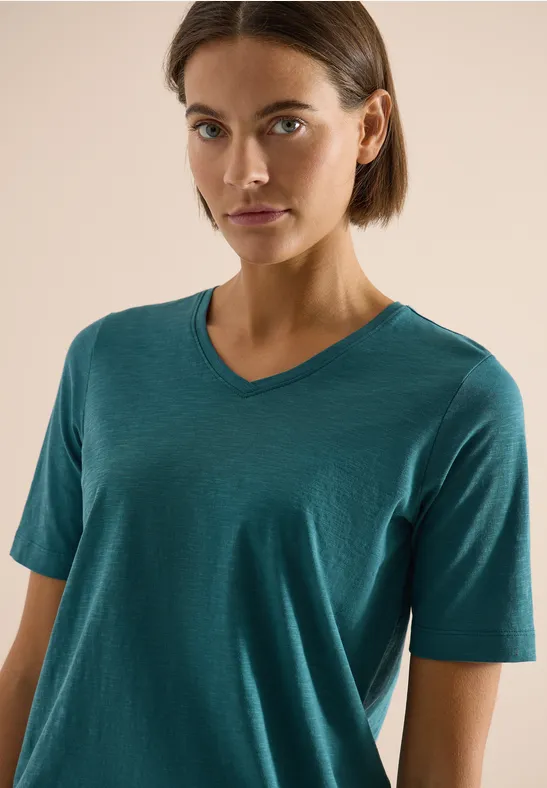 Basic Shirt met V-hals jungle green