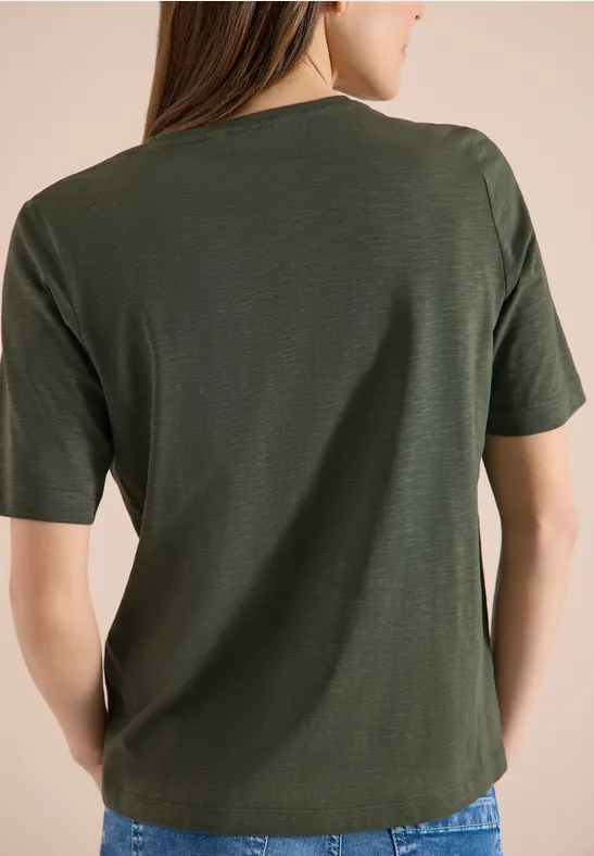 Basic T-Shirt mit V-Neck khaki