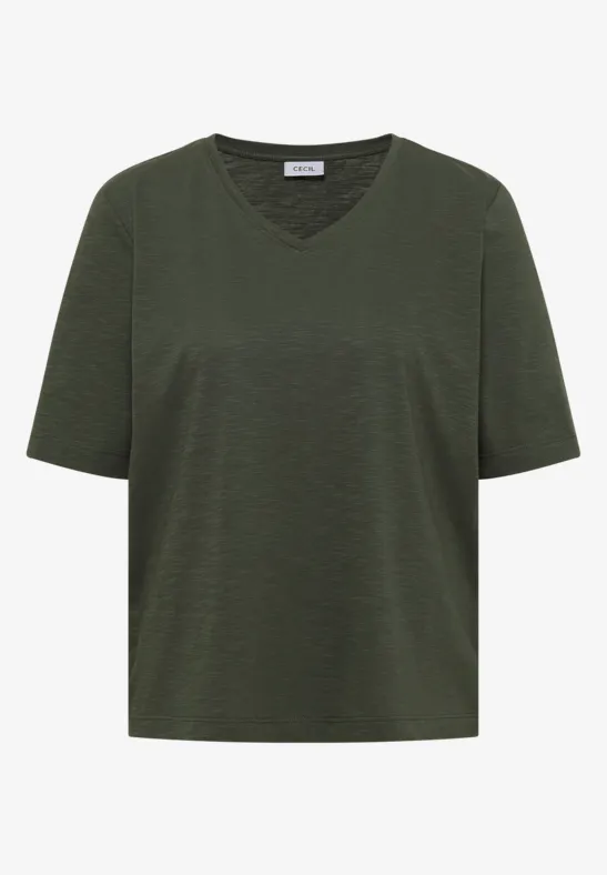 Basic T-Shirt mit V-Neck khaki