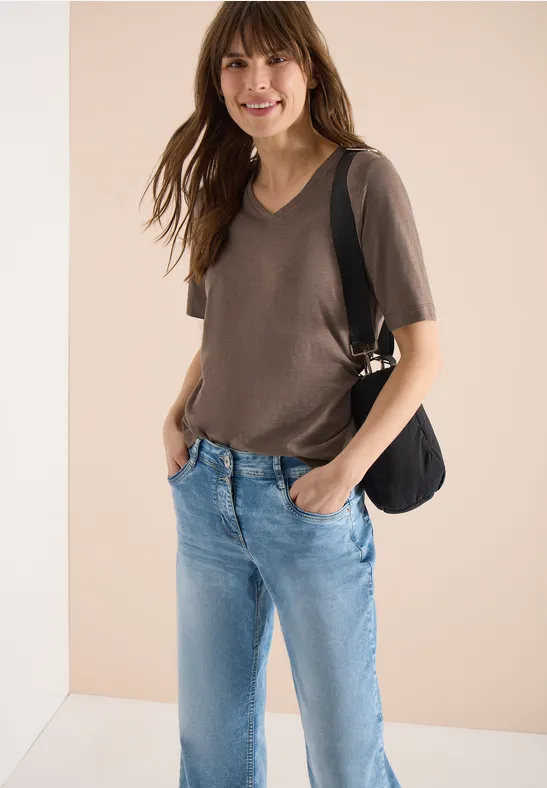 Basic Shirt met V-hals urban taupe