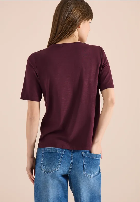 Basic T-Shirt mit V-Neck sweet grape red